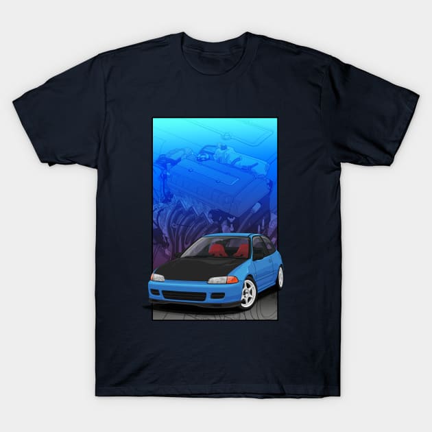 Civic  EG Hatch with B16 Background T-Shirt by ArtyMotive